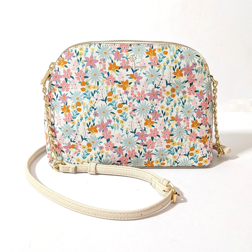 Nanette Lepore Floral Vegan Leather Crossbody Bag Pastel Dome Chain Strap Purse